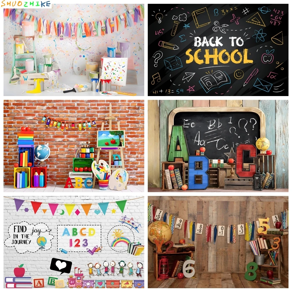 

Back to School Backdrop Books Pencil Brown Wooden Wall Floor Baby Children Portrait Photography Background for Photo Studio Prop