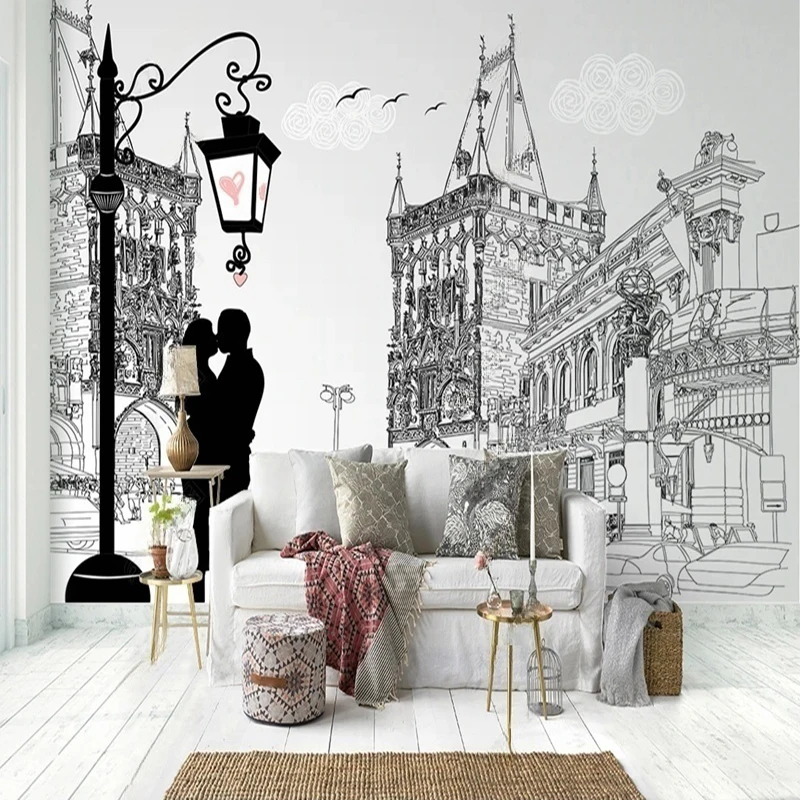 

Custom Photo Mural Abstract Hand-painted European Style Building Pattern Wallpaper Sofa TV Background Living Room Bedroom Decor