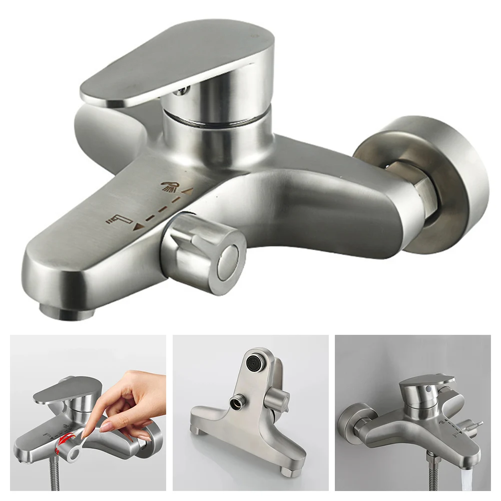 

Bathroom Shower Faucet Wall Mounted Stainless Steel Mixer Tap Hot And Cold Water Mixer Valve Triple Bathroom Bathtub Faucet