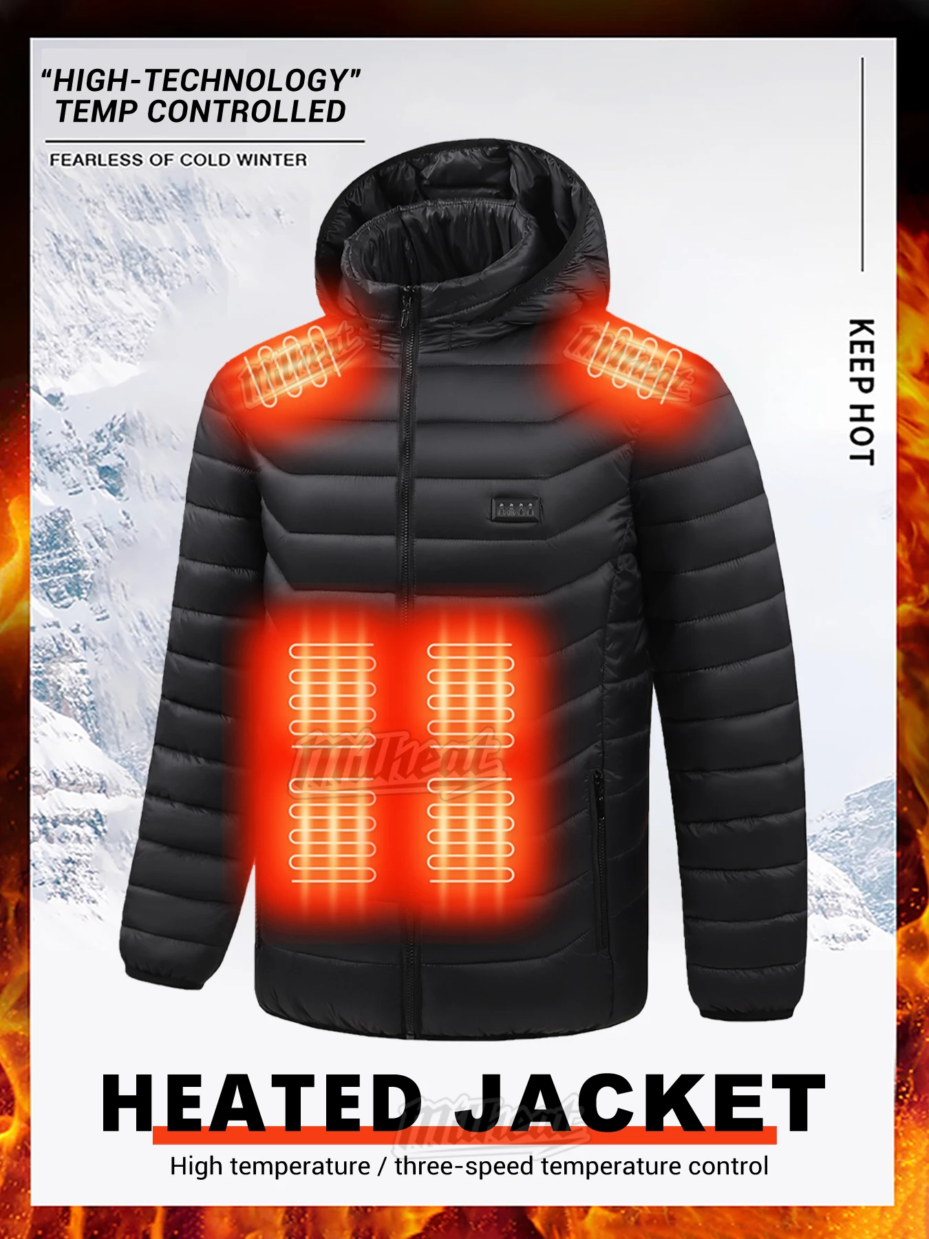 Smart Heating Jacket, 21/9/2 Heating Zones,4-Switches,3 temperature options, for Winter Indoor and outdoor activities