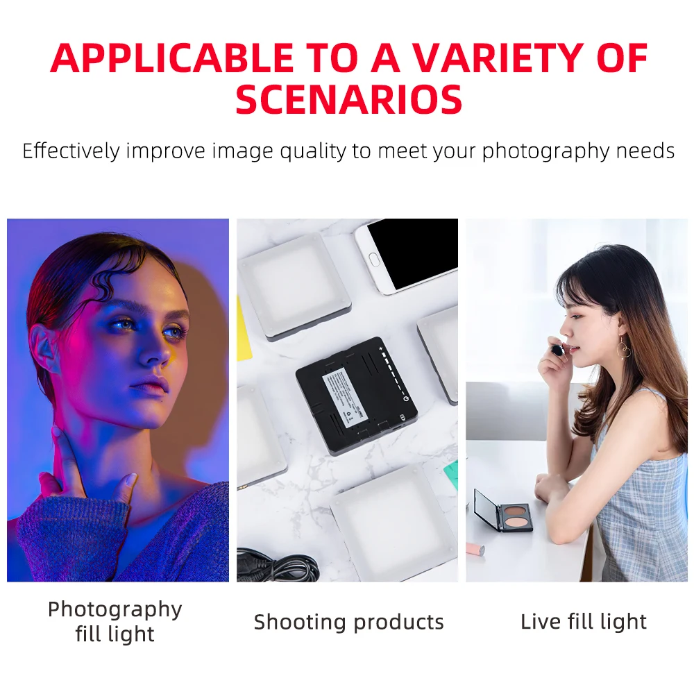 Travor-Luz LED de vídeo regulable 6500K, luz de cámara con Panel de película de temperatura de 4 colores, para fotografía, iluminación de relleno de foto