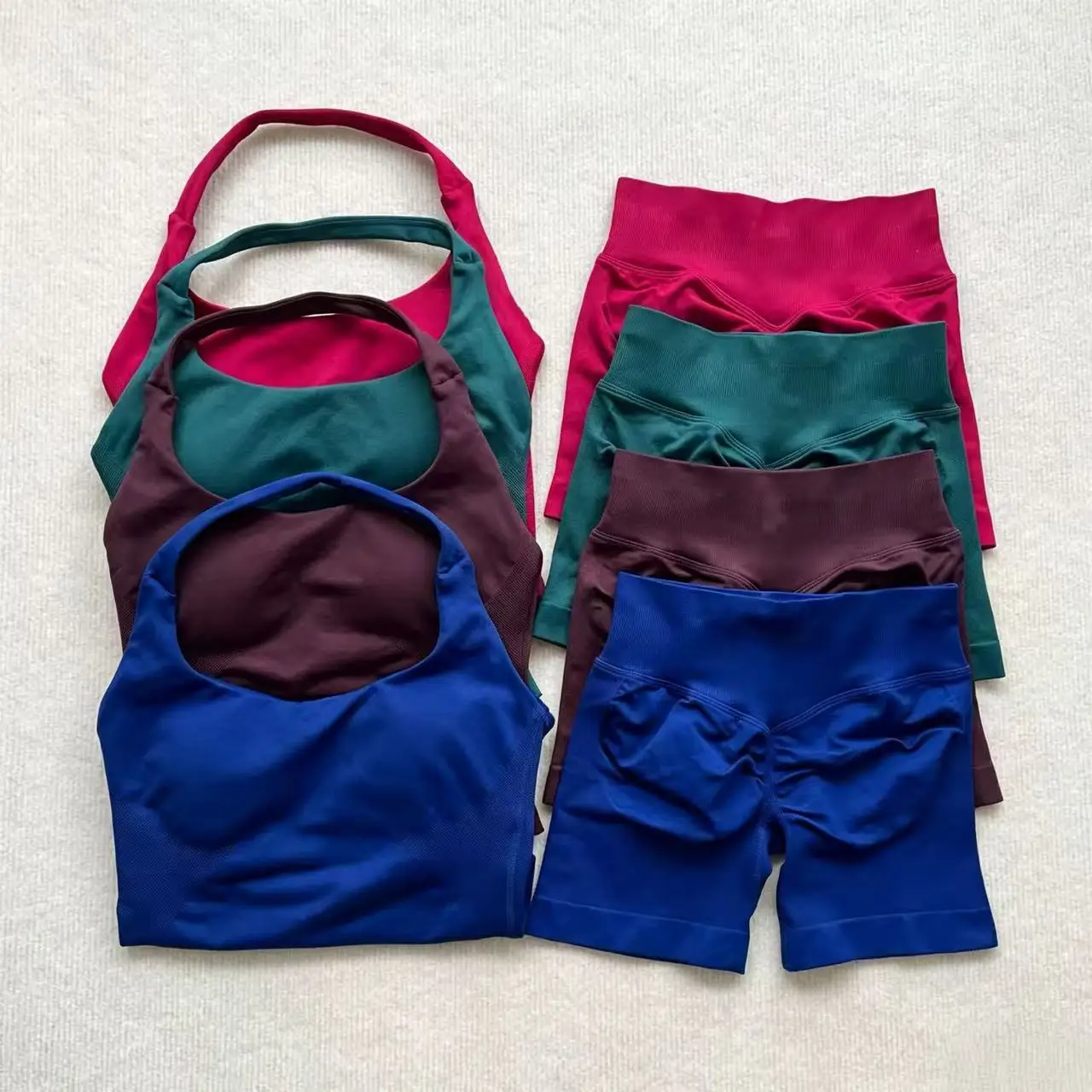 2PCs Peach High Waist Belly Hip Lifting Sports Bras Shorts Suit Gathering Shock-proof Neck Halter Yoga Suit Running Fitness Set