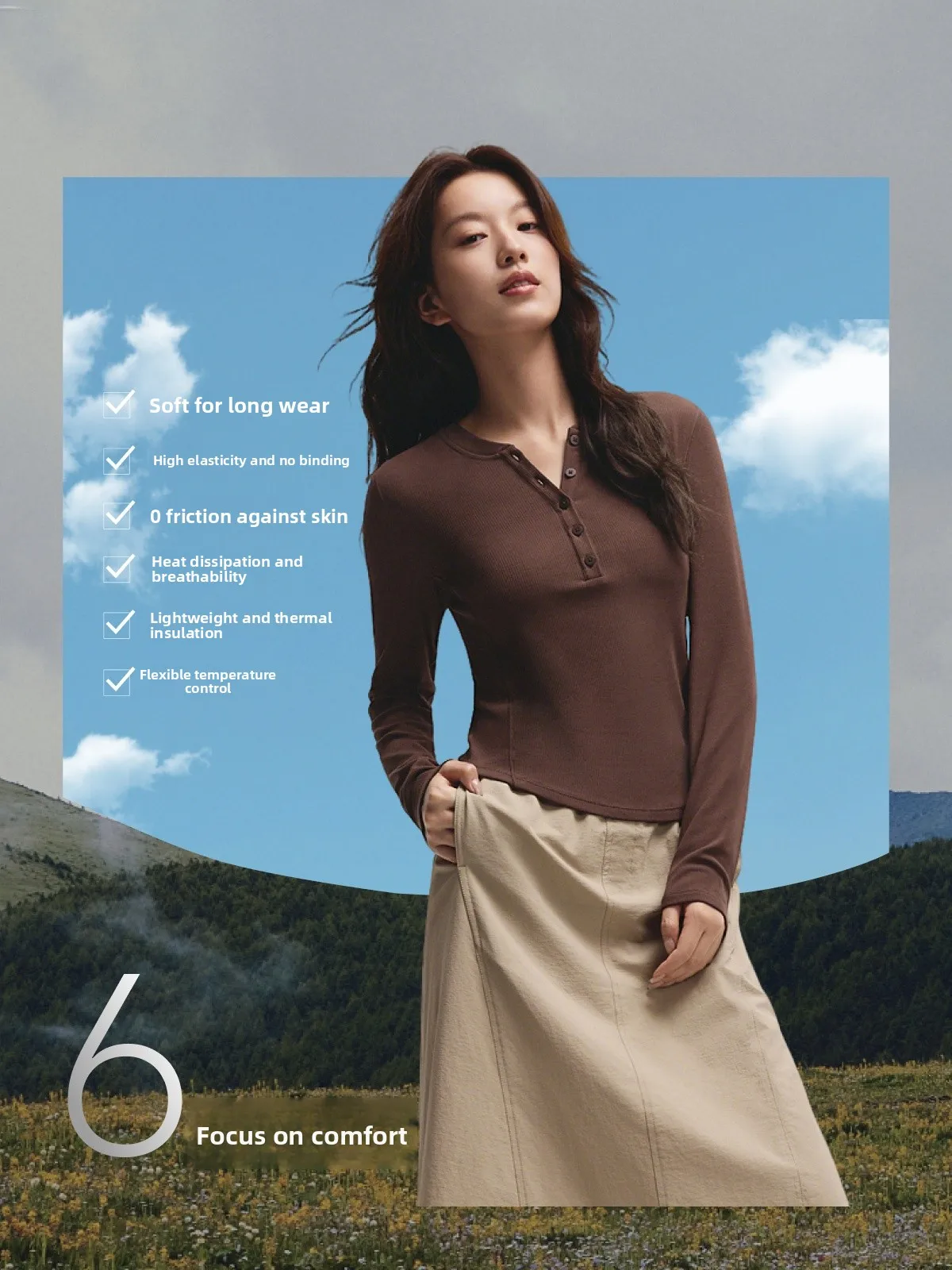 

Henry Long Sve T-irt Women's V-Ne Autumn Winter Slim Fit Warm Base irt f Open Collar White Top Breathable Slimmin...