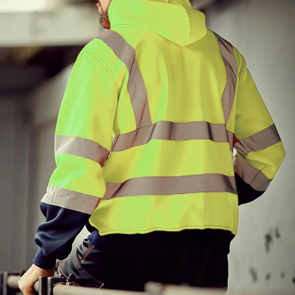 2025 M-4XL High Visibility Hoodie Coat Safe Luminous Strip Warning Drawstring Hoodie Overalls Cold-Proof Outdoor Work Jacket