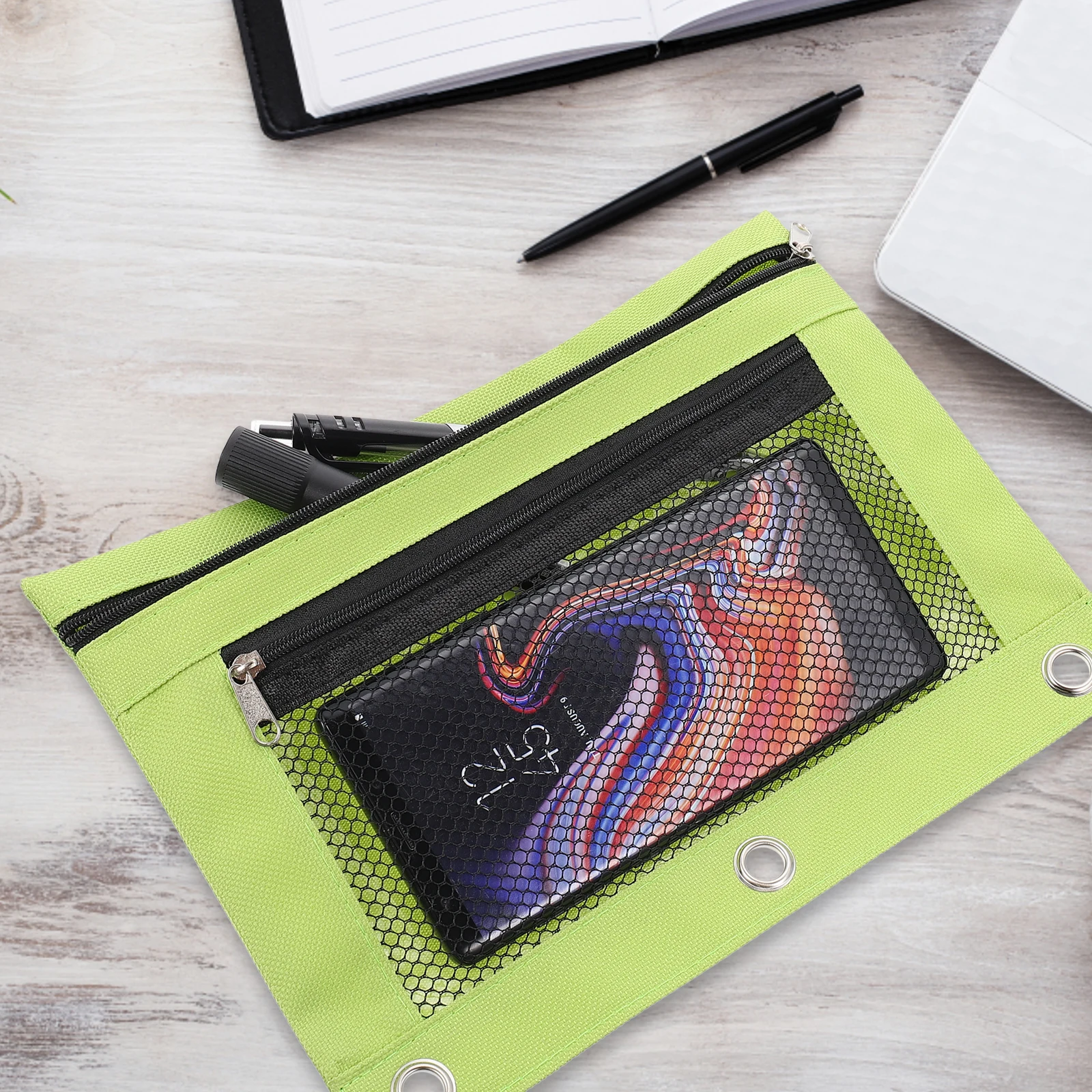 

2 Pcs Large Capacity Stationery Bags Oxford Cloth Zipper Design Binder Pencil Cases Three Holes Pouches Portable Pen Storage