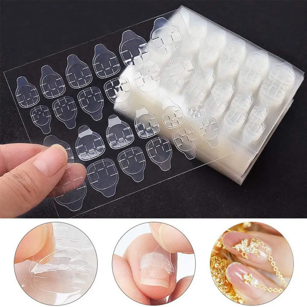 

24pcs/sheet False Nail Glue Sticker DIY Fake Nails Double Side Clear Invisible Strong Jelly Gel Pad Press On Nails Manicure Tool