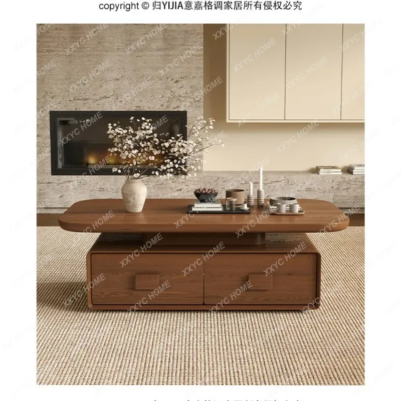 XXMid Century Rectangular Coffee Table Solid Wood Top 4 Drawers Storage Design Living Room Household Furniture