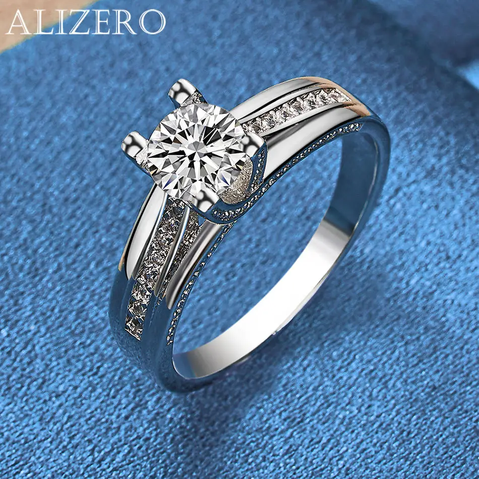 ALIZERO 925 Sterling Silver Zircon Ring 7-10 Size For Women Noble Luxury Wedding Jewelry Band Accessories Fashion Gift