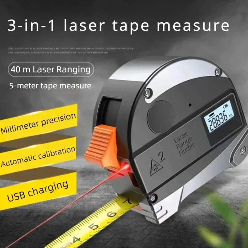 New 2 In 1 Laser Tape Measure Laser Rangefinder 40M Accurate Digital Laser Tape Range Finder Measure Tool Measuring Level