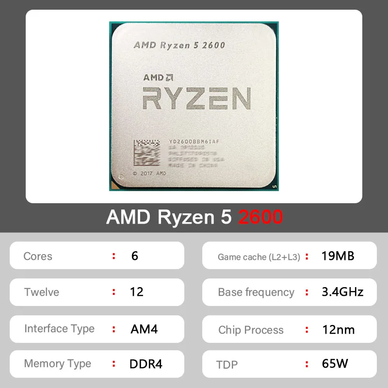 AMD Ryzen 5 2600 مستعمل R5 2600 3.4 جيجا هرتز GAMING Zen + 0.012 65 واط YD2600BBM6IAF المقبس AM4 #2