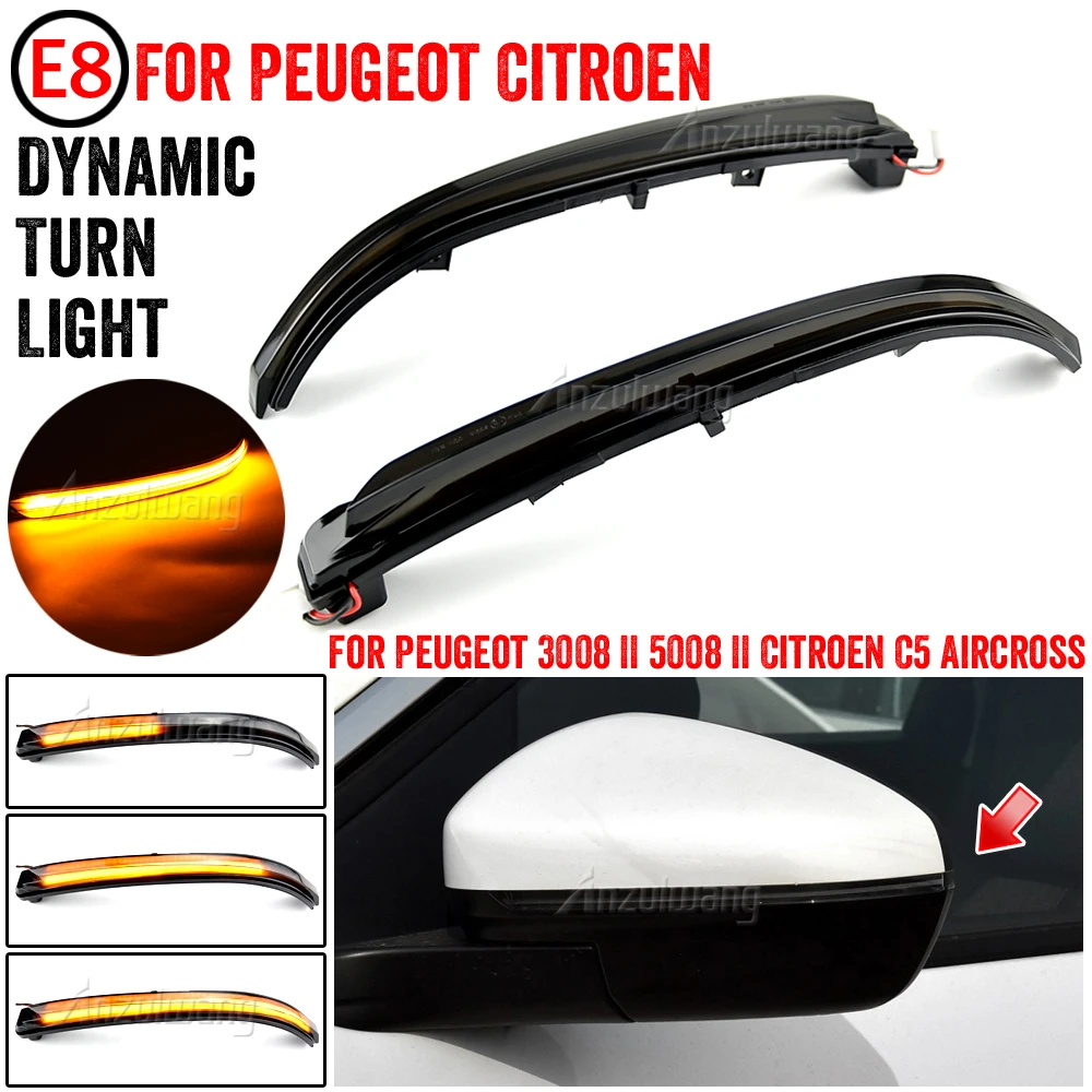 

1pair LED Dynamic Turn Signal Light Side Mirror Indicator Blinker For Peugeot 3008 5008 II MK2 Citroen C5 Aircross 2017-2021