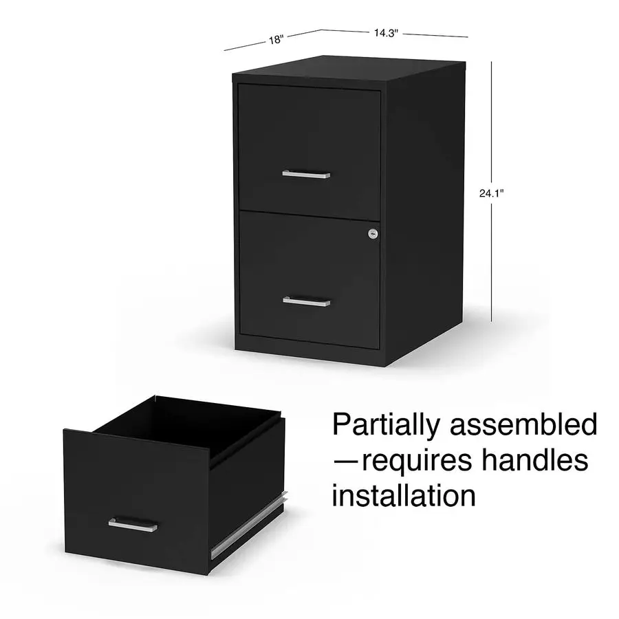 2Drawer Vertical File Cabinet, Letter Size Documents, Lockable, 18.9 D x 14.3 W x 24.1 H, Black