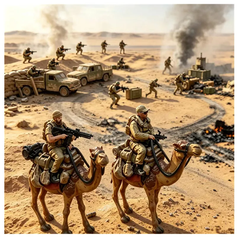 New Product 1/72 Middle East Desert Camel Riding 2 Soldier Model Mini Scene Handmade Toy DIY Scene Accessories Collectibles