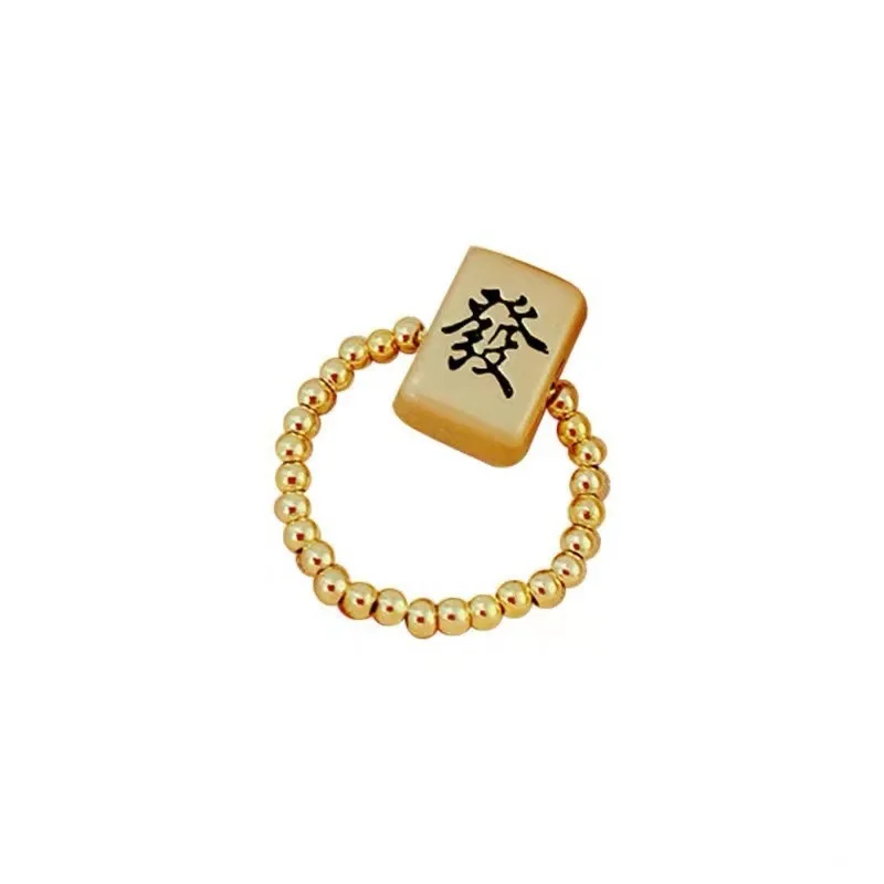 Fashion Chinese Mahjong Jewelry for Women Gold Color Stainless Steel Earrings Bracelet Ring Gifts Make A Fortune Lucky Player