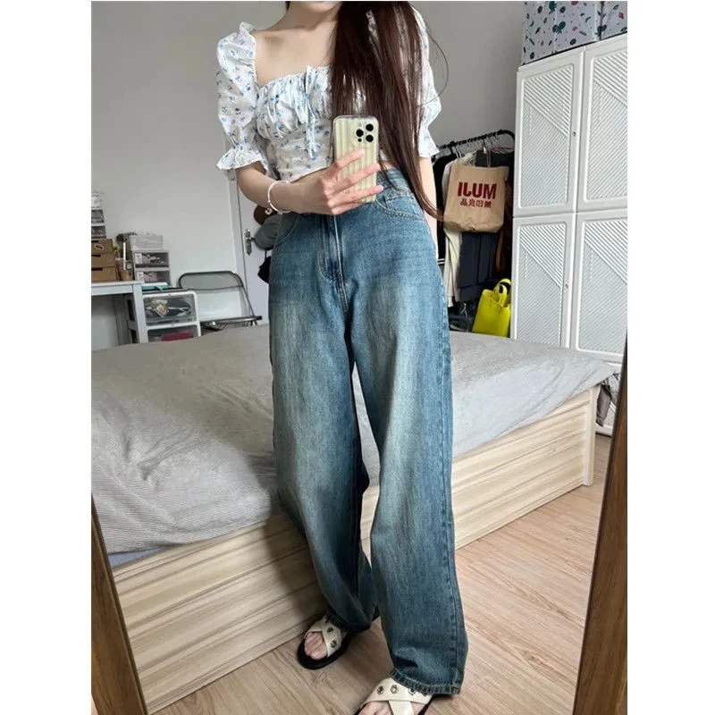 

Women Jeans Women's Baggy Jeans Spring 2022 New Design High Waist Straight Pants Autumn Washed Vintage Pencil Jeans Blue Belt