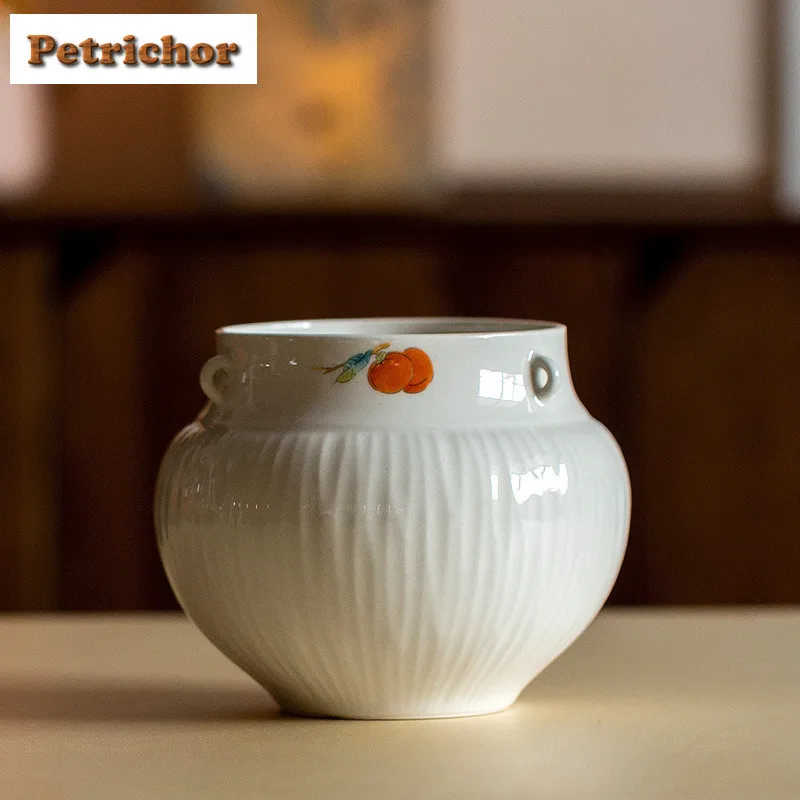 

600ml Plant Ash Persimmon Jianshui Retro Tea Cup Wash Writing-brush Washer Tea Residue Bucket Household Chaxi Tea Items Supplies