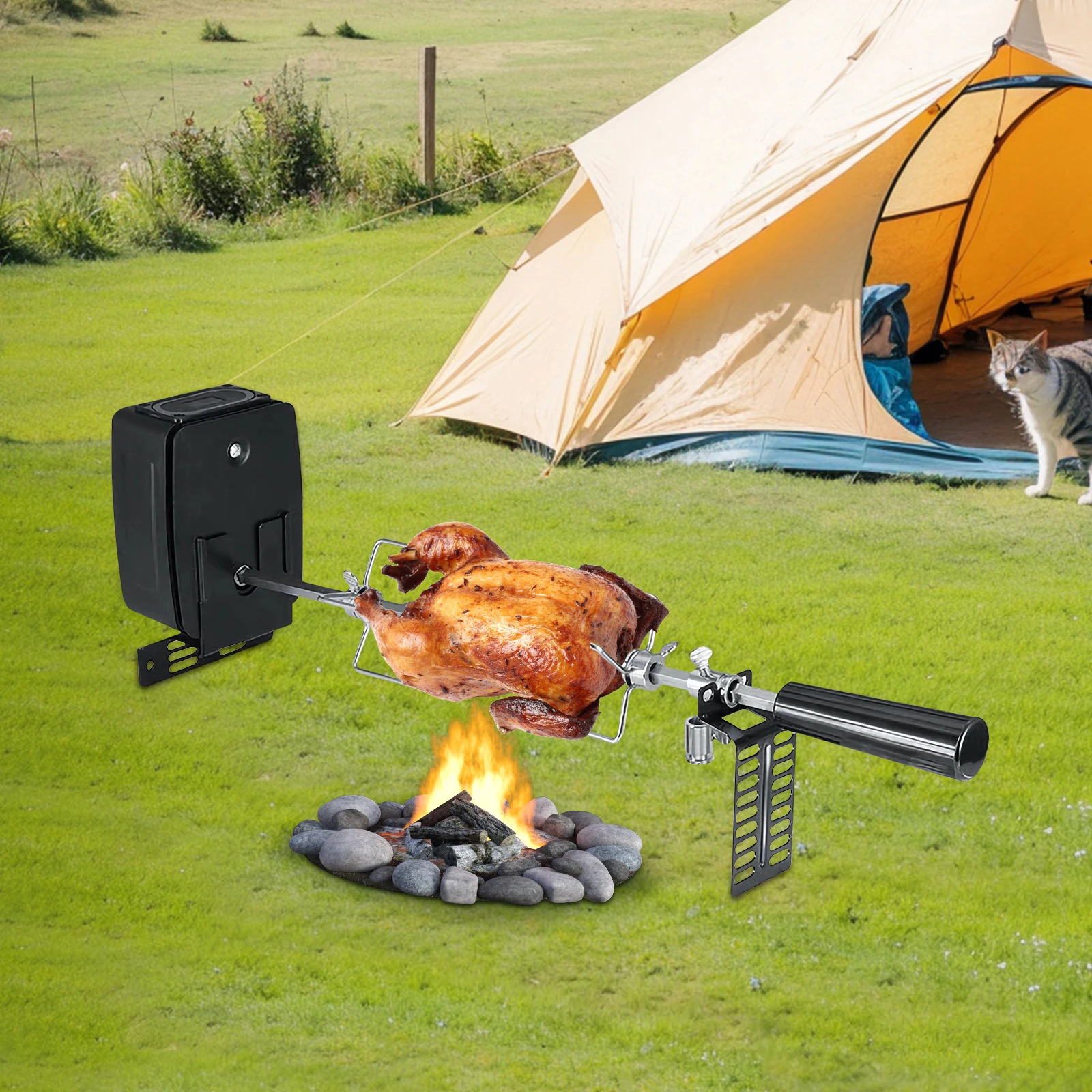 Griglia Elettrica per Barbecue in Acciaio Inox, 360 ° Griglia elettrica girevole, griglia per barbecue con forchetta regolabile in altezza per griglie a gas, griglie a carbone