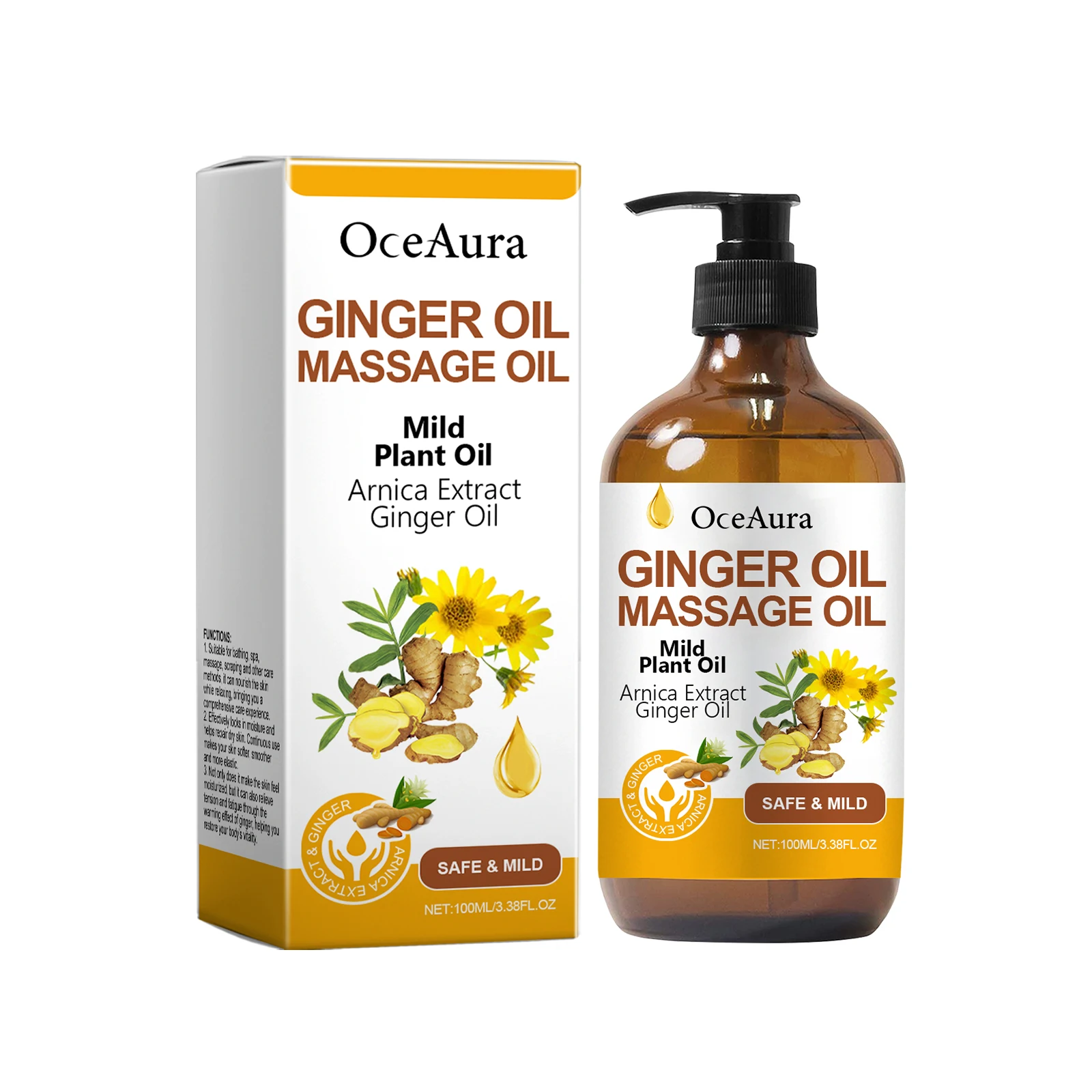 OceAura Ginger Oil Smooth Skin Firming Relax Muscle Boost Blood Circulation Adult Stress Reliever Deep Nourish Body Massage Oil