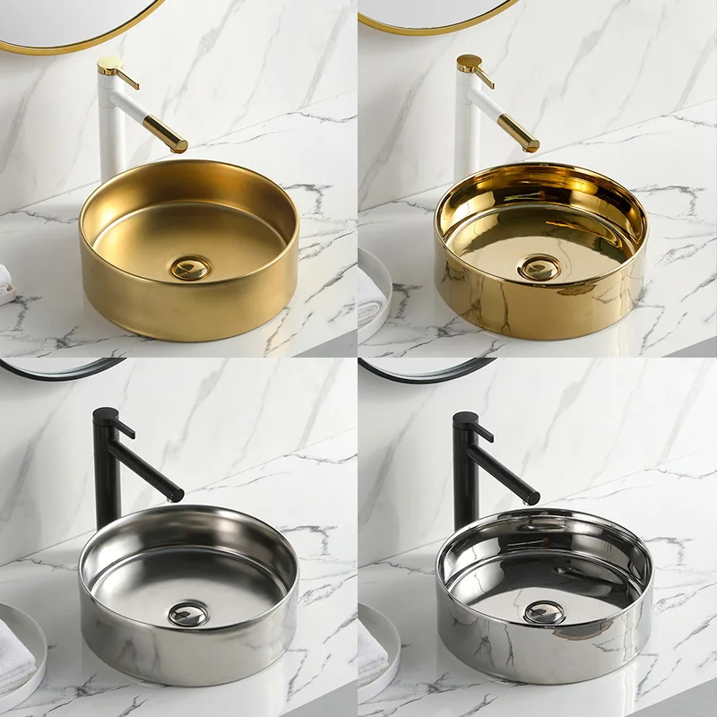 

Fashion Golden Silvery Round 360*120mm wash basin Luxury ceramics hand basin Modern Perfect lavabo High Quality bathroom basin