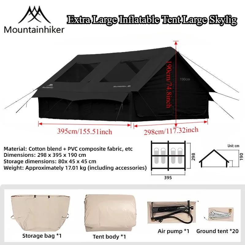 

Mountainhiker 6-8 Person Portable Tent Waterproof Quick Opening Family Beach Camping Tent with Anti-UV Hand Air Pump Inflatable
