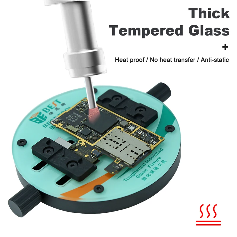 Plantilla de vidrio para placa base móvil, Mini microscopio resistente al calor, soporte redondo, Chips IC fijos, estación de eliminación de pegamento, herramientas de reparación DIY