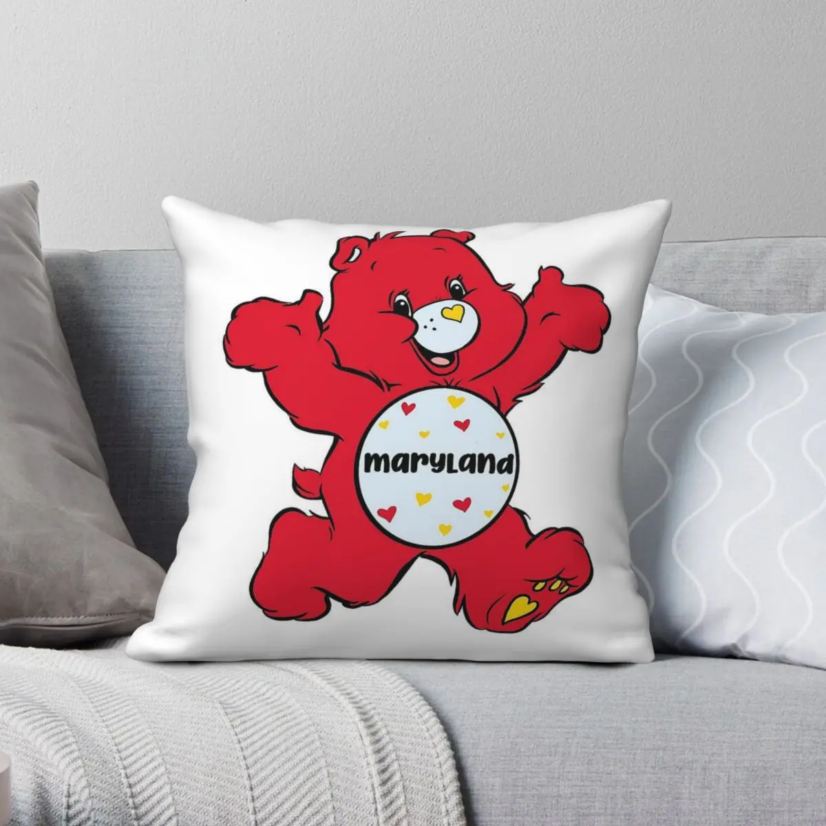 

Maryland Happy Bear Pillowcase Polyester Linen Velvet Printed Zip Decor Throw Pillow Case Room Cushion Cover 18"