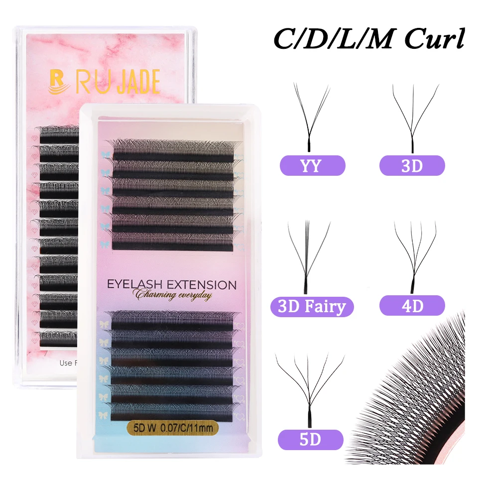 

RUJADE L/LU/M Curl YY 3D 4D 5D W Eyelash Extension Soft Natural W-Shape Lash Extensions Faux Mink Easy Faning False Spike Lashes