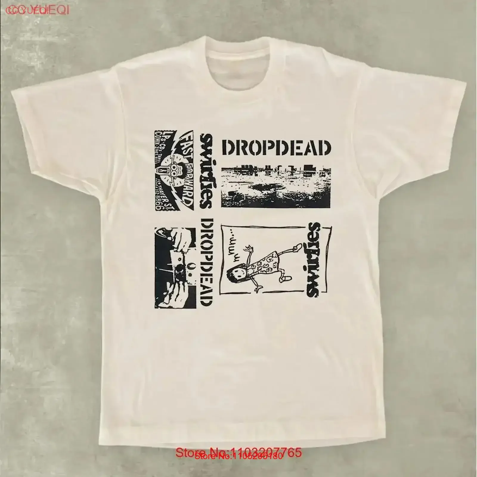 Swirlies الفرقة Dropdead الأبيض تي شيرت MC829 خمر غسلها الرسم أوم لينة امتدت أنيق عادية خمر غسلها تنوعا