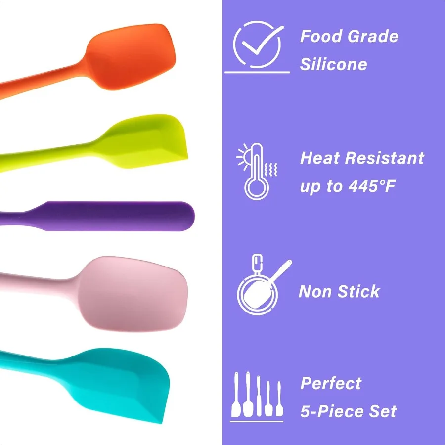 Silicone Spatula Set 5 Piece Food Grade Rubber Spatulas for Baking Cooking and Mixing High Heat Resistant Non Stick Dishwasher