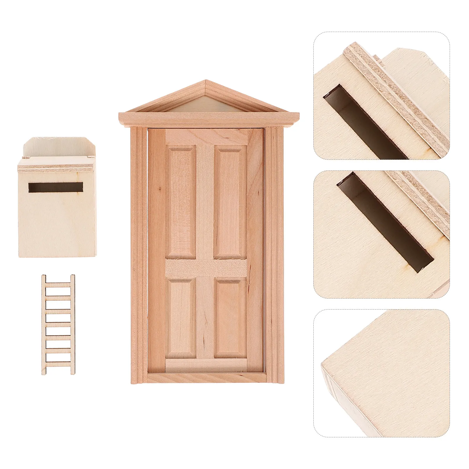 

1Set Miniature Wooden Door Ladder Mailbox Dollhouse Adorn Home Miniature Decor Accessory Smooth Safe Edges Craft Project Kit