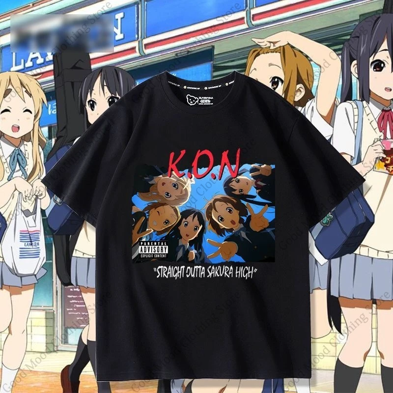 ¡Anime K-ON! Camiseta K ON Hirasawa Yui Akiyama Mio con estampado de dibujos animados, camisetas de manga corta de algodón de alta calidad para hombres y mujeres
