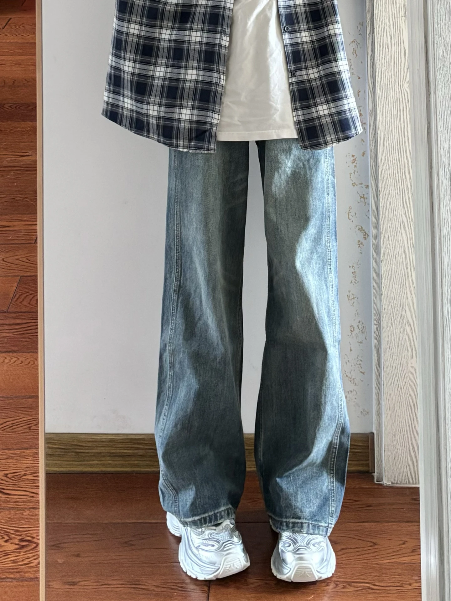 

Cleanfit Blue Knife Jeans Men's High Waist Flared Straight Leg Denim Pants Autumn Casual Wear Resistant Loose Fit
