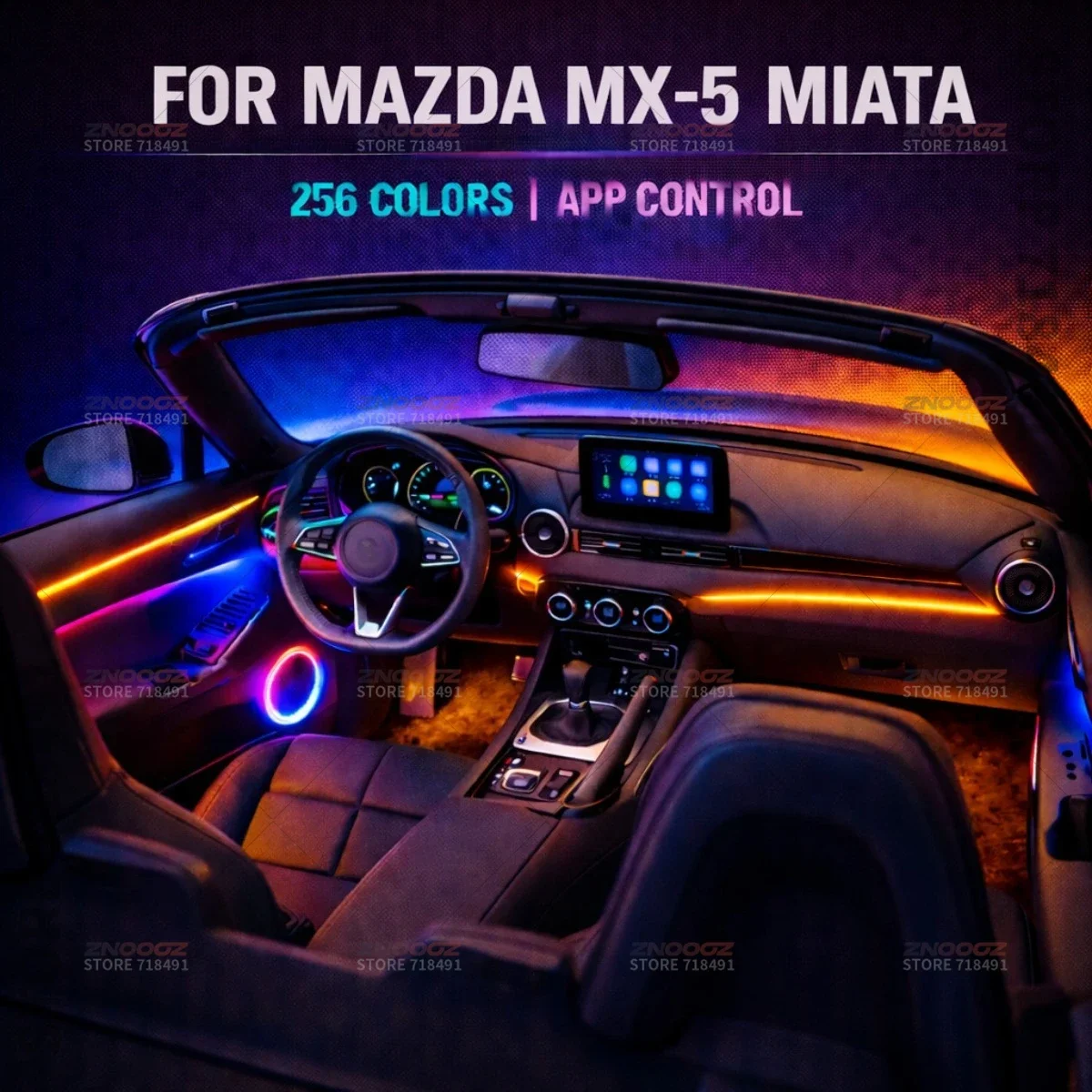 22in1 RGB Car Interior Acrylic Car Ambient Lights RGB Hidden Acrylic Strip Decoration Atmosphere Accessories For Mazda MX-5Miata