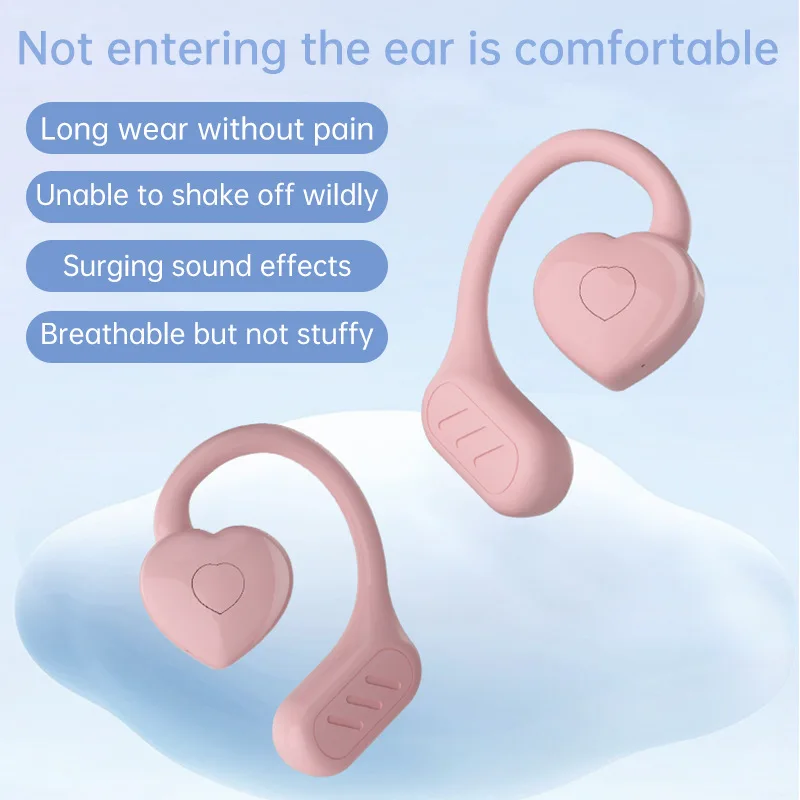 Écouteurs Bluetooth sans fil en forme de cœur binaural pour filles, suppression du bruit OWS, écouteurs suspendus ultra-longs en veille, cadeau, nouveau