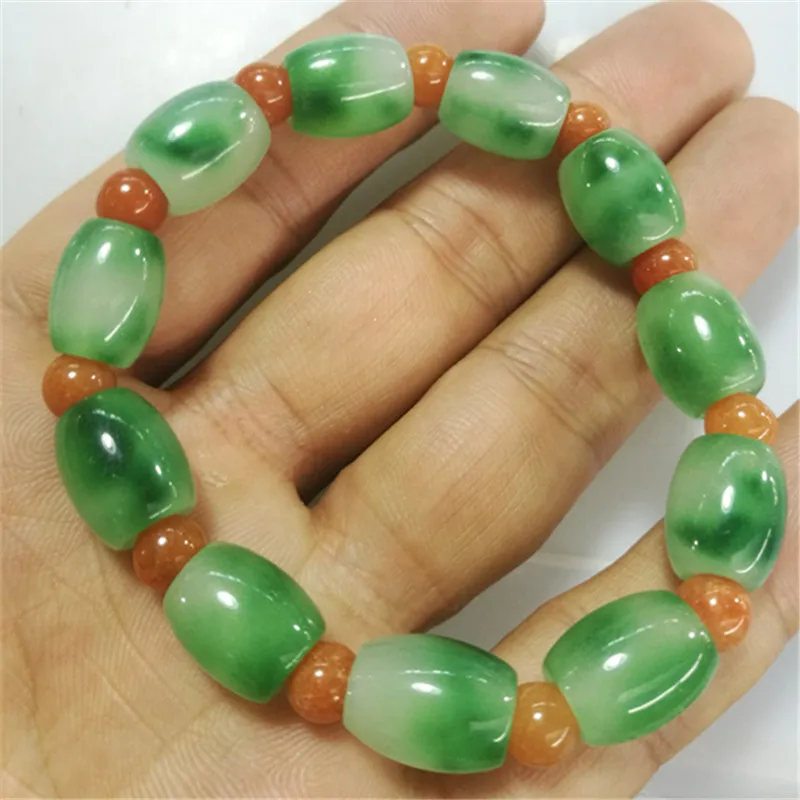 Factory Wholesale Quartzite Bead Jade Bracelet Ethnic Style Jewelry Jade Ice-like Floating Flowers Green Bracelet