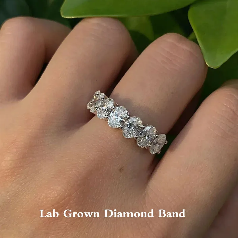 2.1CTW DEF/VS VVS Oval Cut HPHT Lab Grown Diamond 7 Stone Stacking Wedding Band 14K 10K Gold/925 White Silver Anniversary Ring