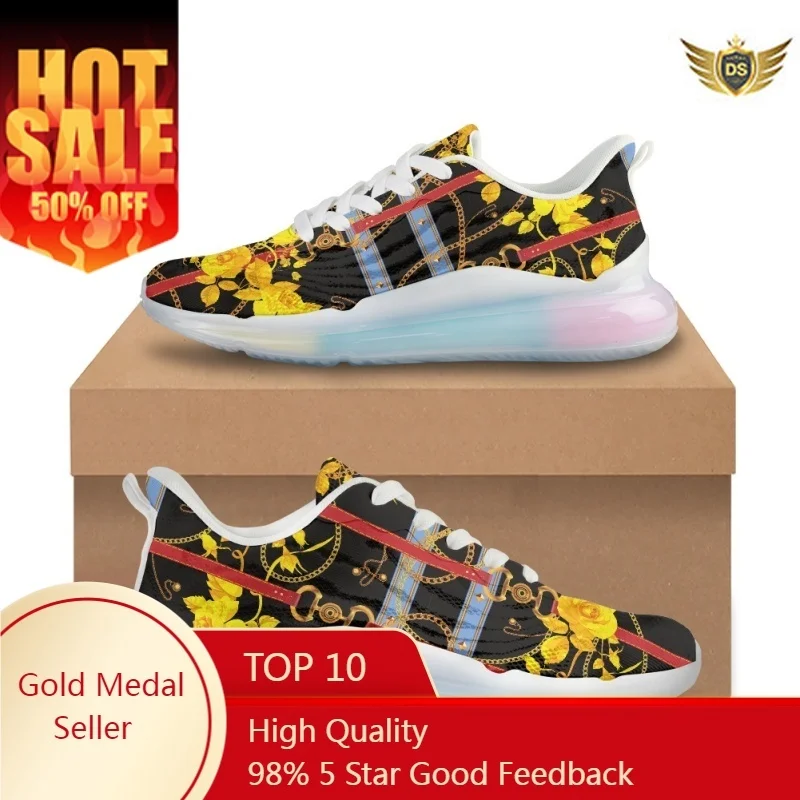 

Fashion Women's AF Cushion Shoes Lady Chain Sneakers New Gloden Flral Pattern Party Travel Wholesale