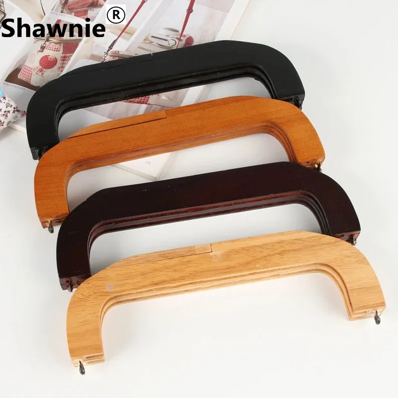 25cmx7.5 Cm Wholesale Handmade Solid Wood Material Good Quality Wooden Purse Frame Obag Handle Screws Wood Handle For Handbag