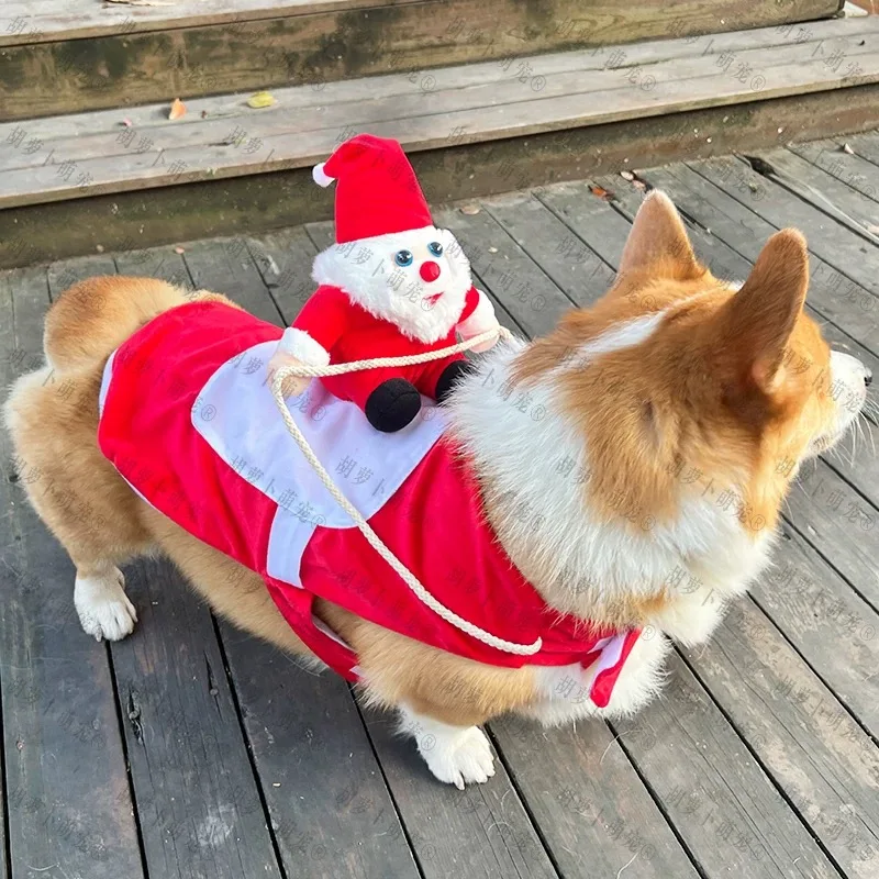 Dog Cat Christmas Halloween Costume Santa Claus Riding Pet Cosplay Diy Funny Clothe Party Design Spoof Clothes for Big Small Dog
