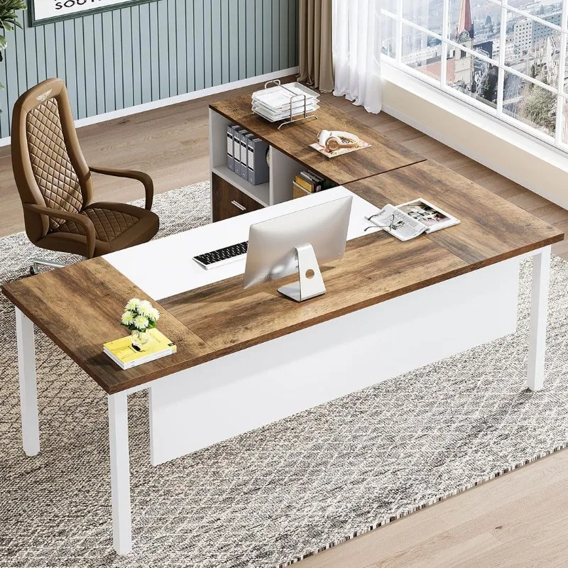 Tribesigns L Shaped Desk with Drawer Cabinet, Executive Computer Desk and lateral File Cabinet, 2 Piece Home Office Furniture