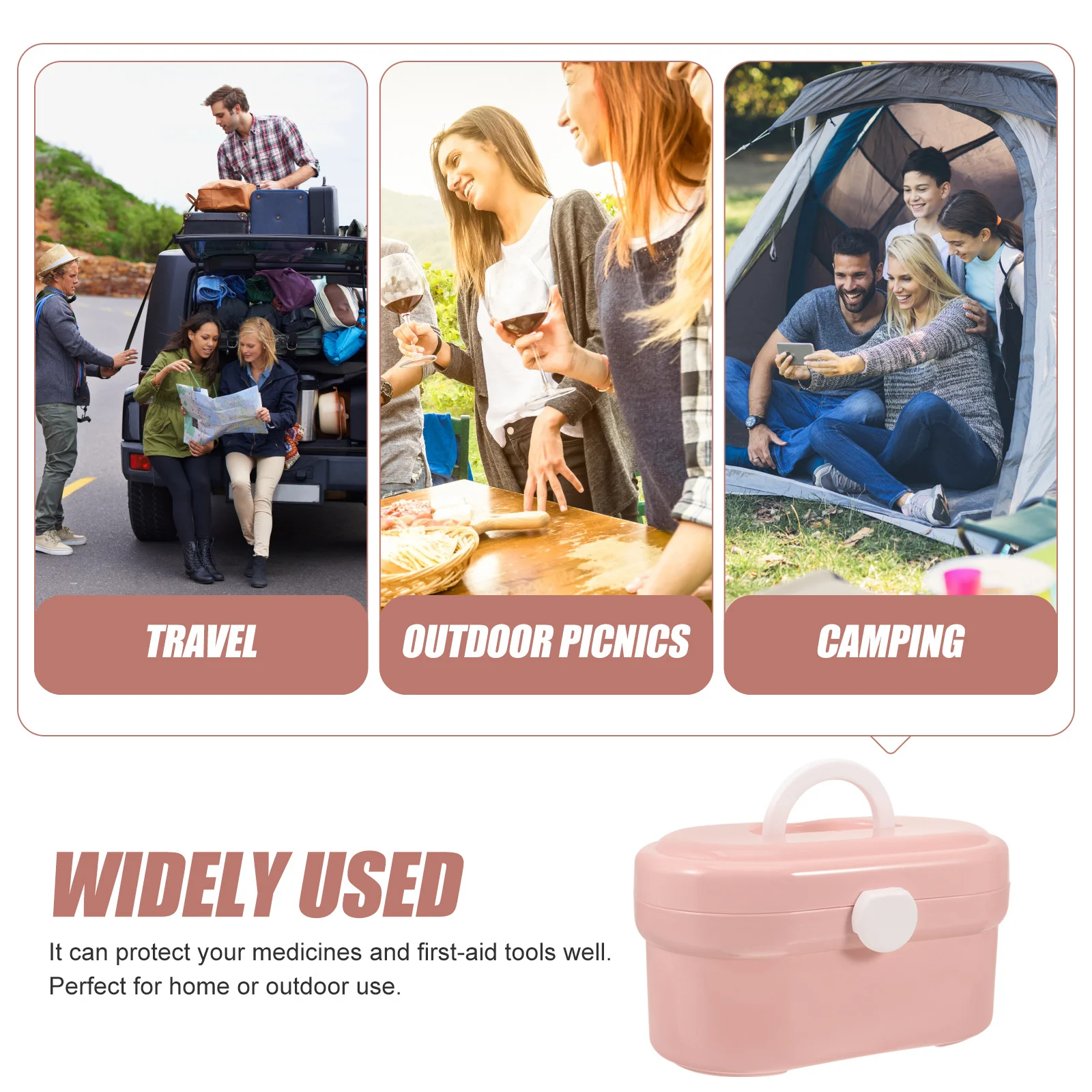 صندوق دواء محمول بطبقة مزدوجة لتخزين الإسعافات الأولية بسعة كبيرة وخفيف الوزن ومنظم بلاستيكي وردي