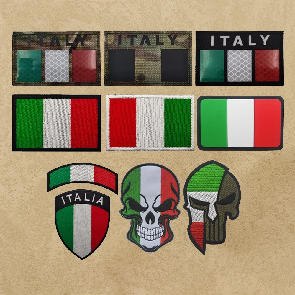 Parches reflectantes IR tácticos con bandera de Italia, apliques bordados de Italia, pegatinas para ropa con gancho y bucle
