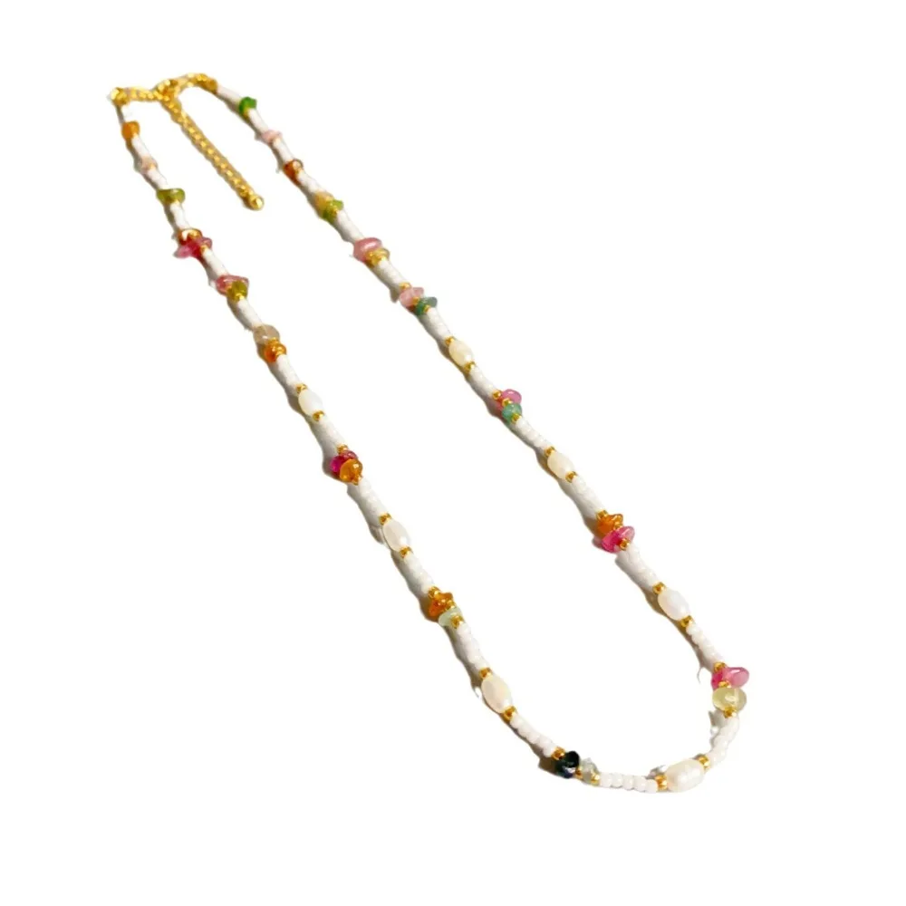 Japanese Korean New Year Fashion Cultured Pearl Irregular Tourmaline Beads Strand Chain Classic Natural Stone Necklace for Women
