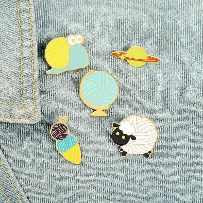 Ball of Yarn Animal Enamel Pins Sheep Snail Ice Cream Brooches for Women Fashion Lapel Pin Cartoon Badges Bag Jewelry Wholesale