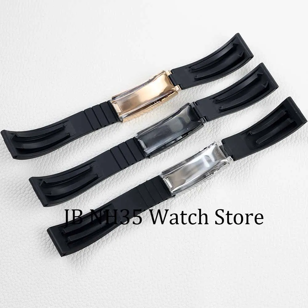 20MM rubber watchband Silver Black Rose Gold Buckle for Submariner Yacht Daytona Oyster Date Explorer GMT watch Case strap