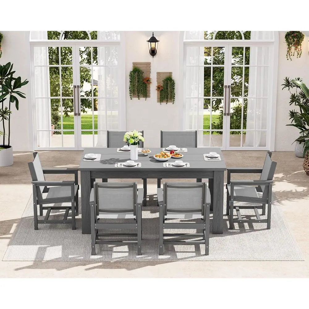 

Gray 7-Piece Outdoor Dining Set with Textilene Chairs and Umbrella Hole