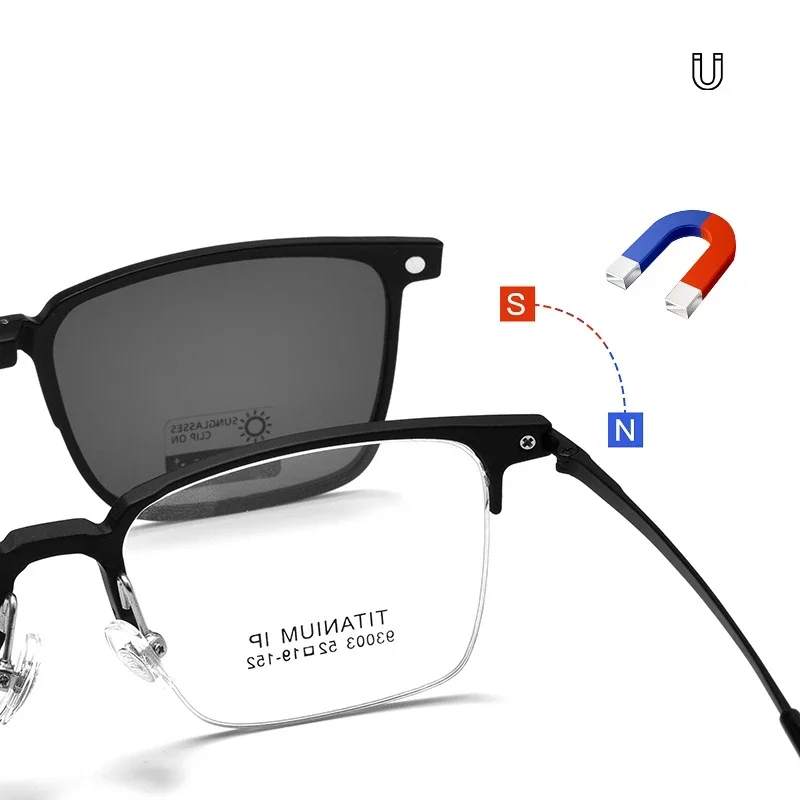 OLLYMURS موضة جديدة خفيفة للغاية التيتانيوم النقي مشبك مغناطيسي نظارات الأعمال وصفة طبية بصرية نصف إطار نظارات رجالية