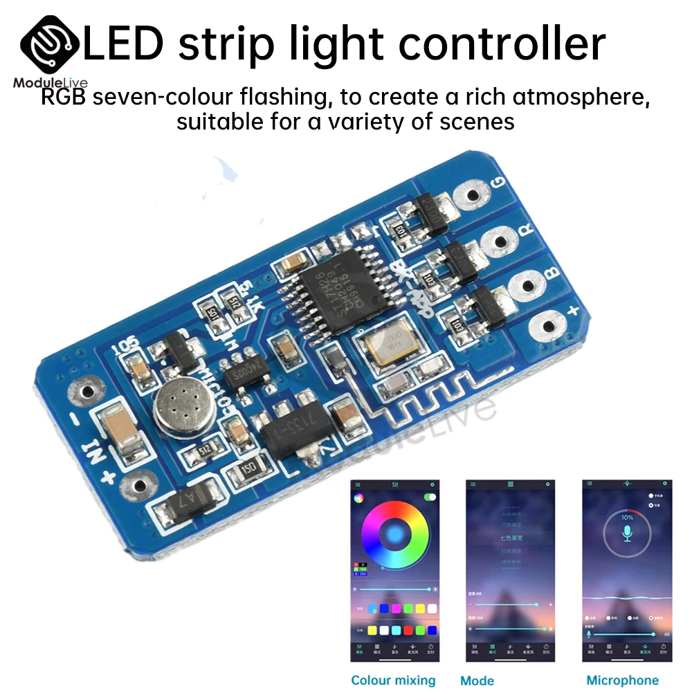 

DC5V 12V 24V RGB Colorful Flashing Module LED Light Strip Controller Color Changing Atmosphere Light Color Lamp Module