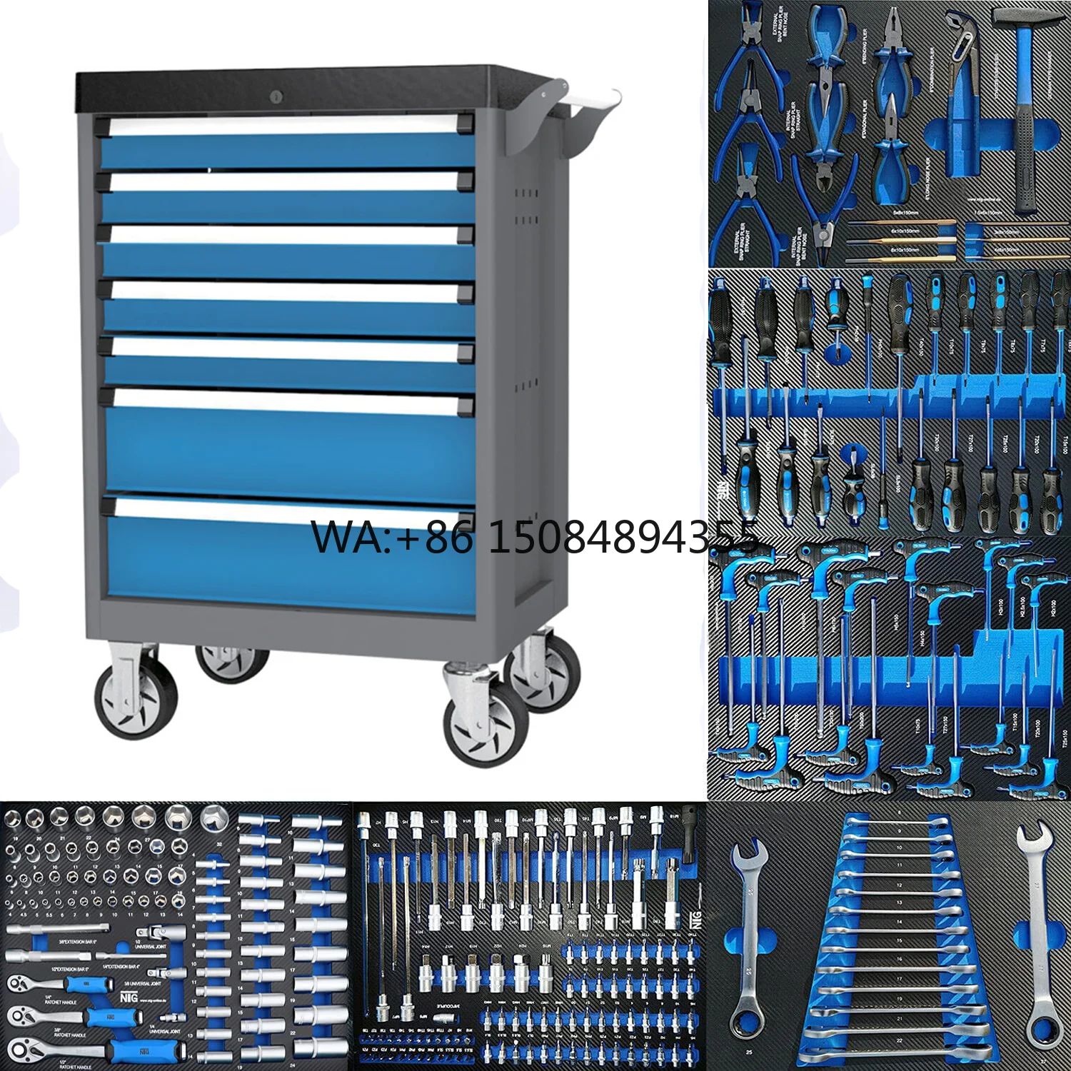 JMST JS-6007 258-Piece Rolling Metal Tool Cabinet Trolley Cart 7-Drawer Steel Tool Chest Workshop Tools OEM Customizable 200kg