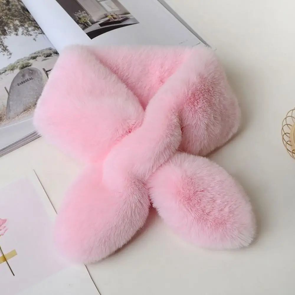 

Зимний теплый однотонный шарф с крестом из искусственного кроличьего меха, утепленный шейный платок, шаль для женщин